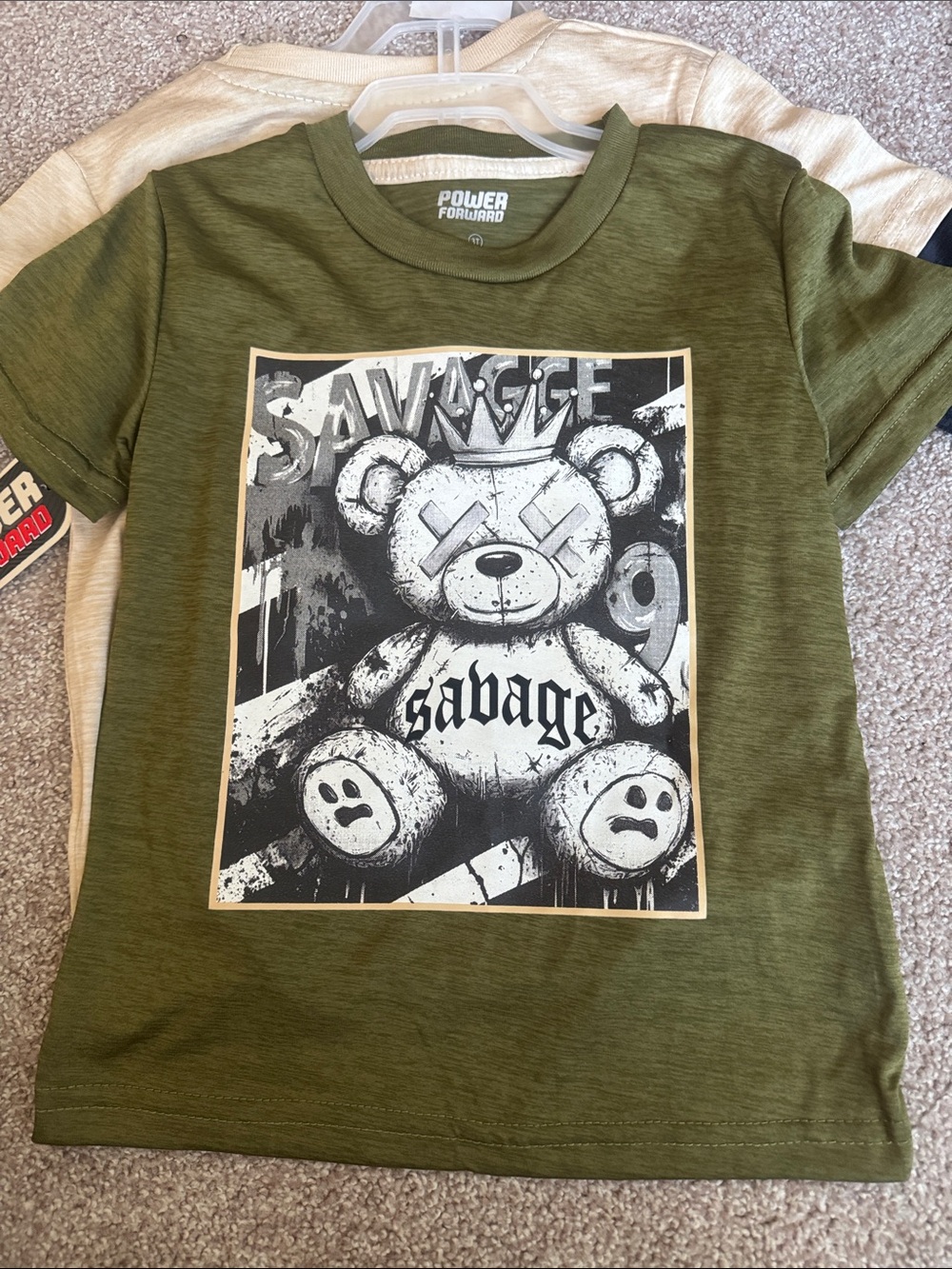 Kids 'Savage Bear' Graphic Tee - Olive Green